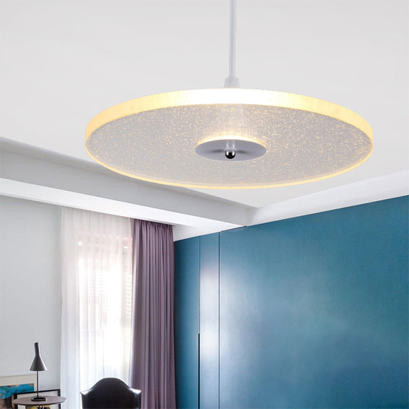 12"/16" Wide Round Pendant Lighting Modern Crystal 1 Light LED White Hanging Lamp for Living Room