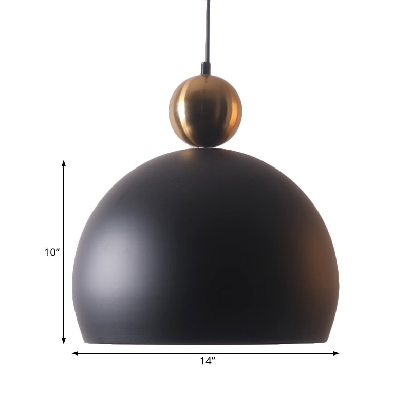 1 Head Living Room Hanging Pendant Lamp with Dome Metal Shade Modernist Style Black Suspension Light