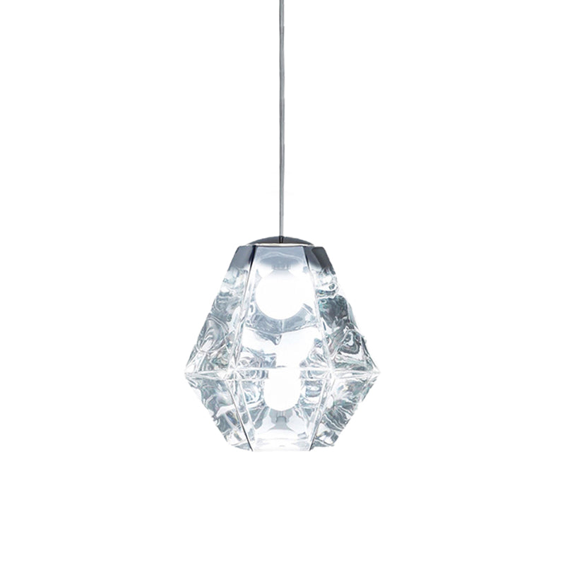 Diamond Pendant Lighting Post-Modern Glass 1 Light Clear/Amber Hanging Ceiling Light with Linear/Stout Shade