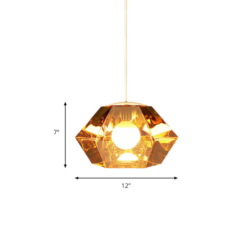 Diamond Pendant Lighting Post-Modern Glass 1 Light Clear/Amber Hanging Ceiling Light with Linear/Stout Shade