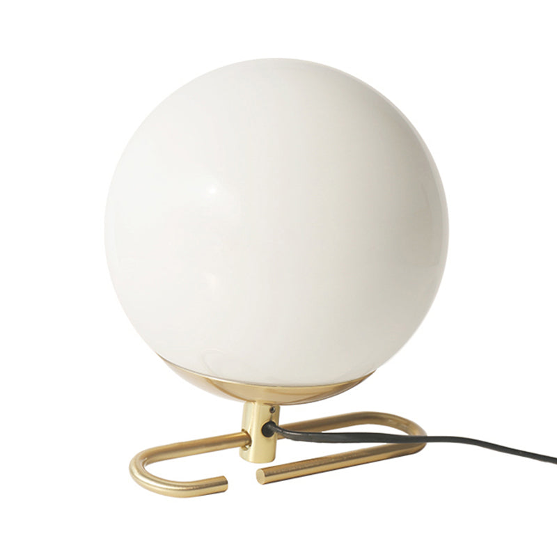 Milky Glass Orbit Table Lighting Contemporary 1 Head White Wall Lamp with Metal Base for Bedside