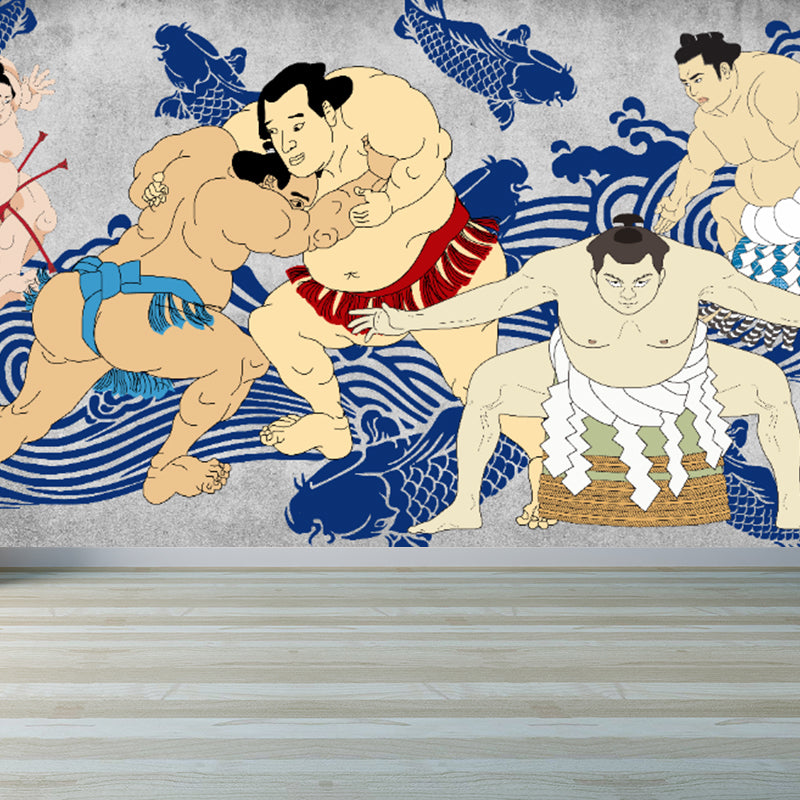 Full Size Illustration Modern Mural Wallpaper with Asian Ancient Figures in Light Color