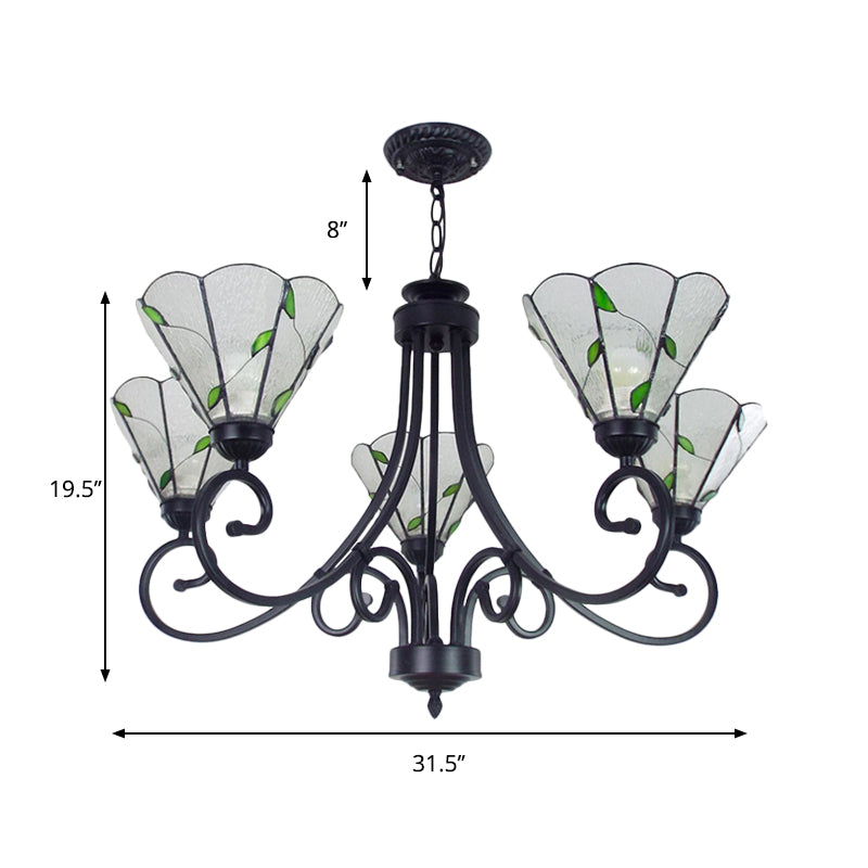 5 Leuchten Blatthubmittel Licht mit klarem rustikaler Kronleuchterbeleuchtung in schwarzem Finish