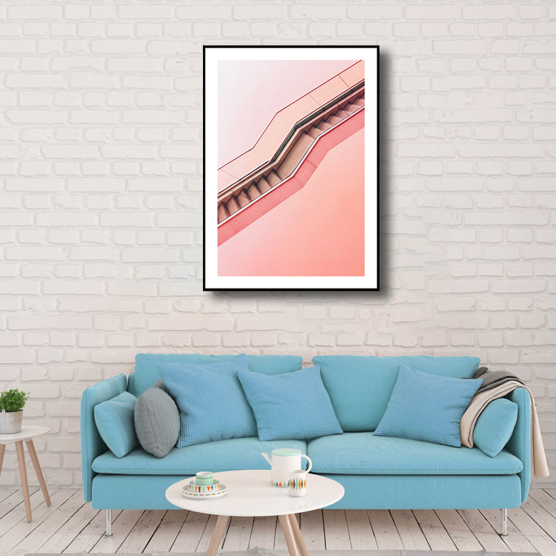 Pink Staircase Wall Art Decor Architecture Modern Textured Canvas Print for Room