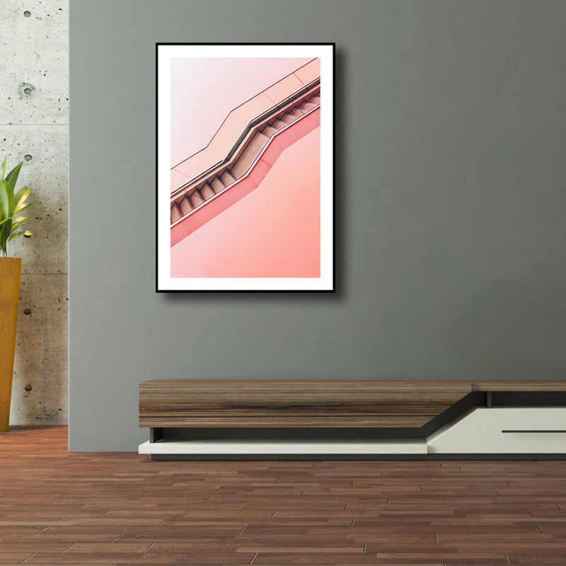 Pink Staircase Wall Art Decor Architecture Modern Textured Canvas Print for Room