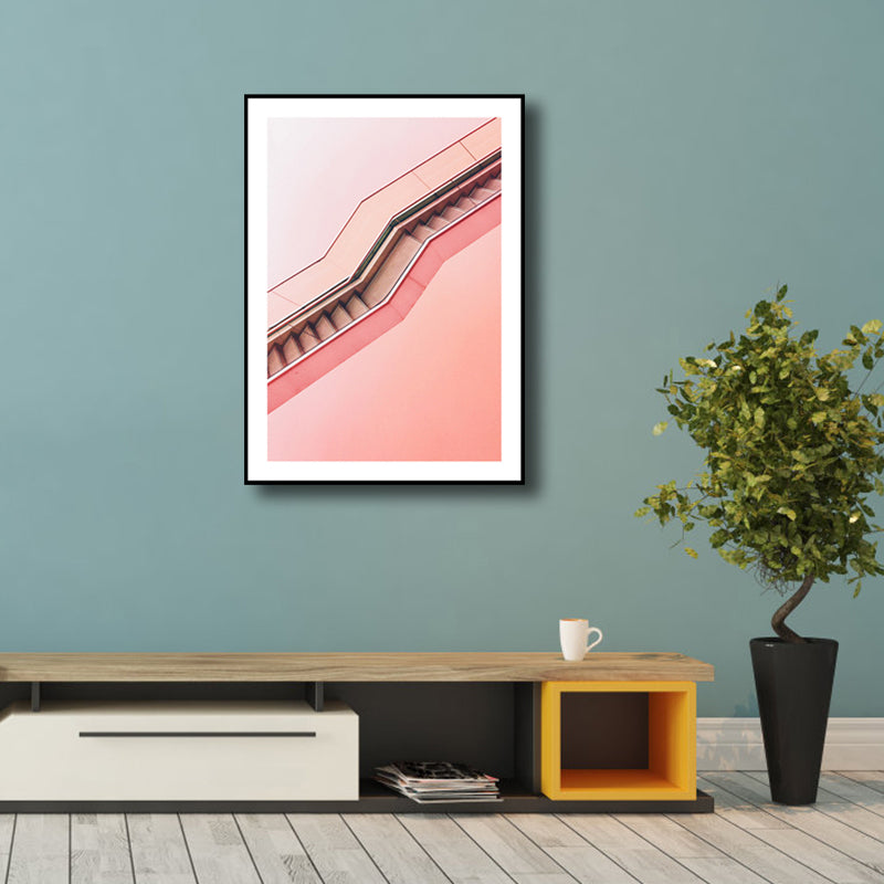 Pink Staircase Wall Art Decor Architecture Modern Textured Canvas Print for Room