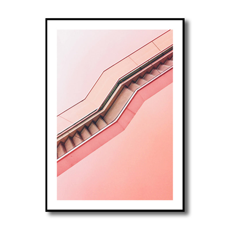 Pink Staircase Wall Art Decor Architecture Modern Textured Canvas Print for Room