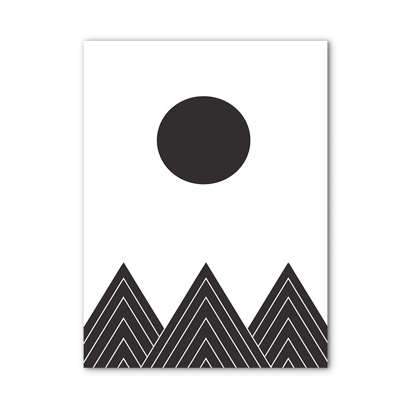 Morning Mountain Scene Painting Black Scandinavian Wrapped Canvas for Family Room