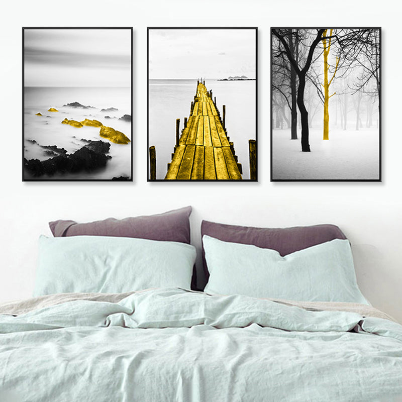 Soft Color Natural Landscape Painting Multi-Piece Art Print for Bedroom, Set of Three