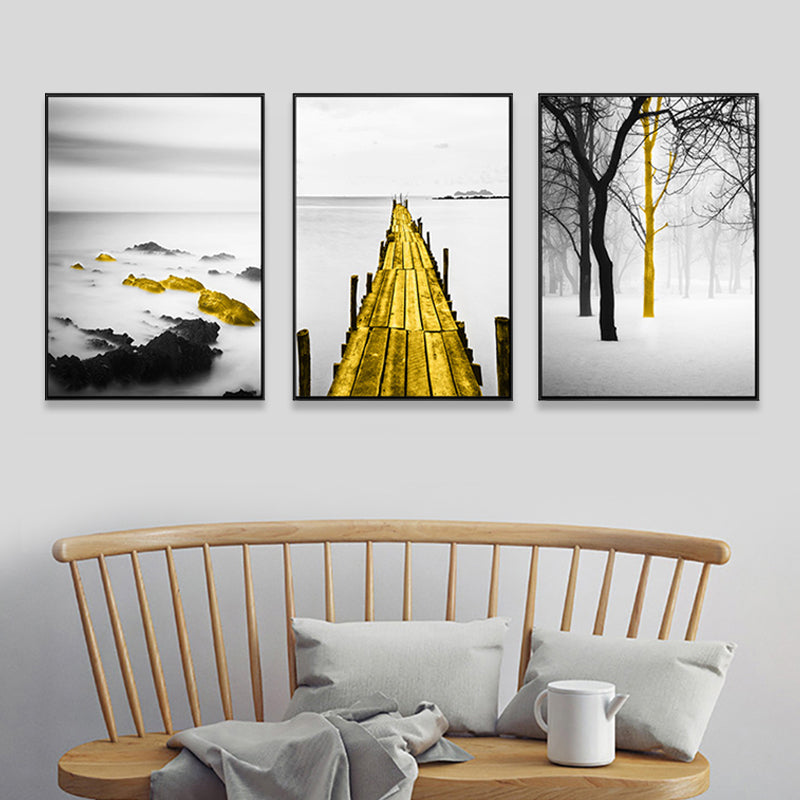 Soft Color Natural Landscape Painting Multi-Piece Art Print for Bedroom, Set of Three