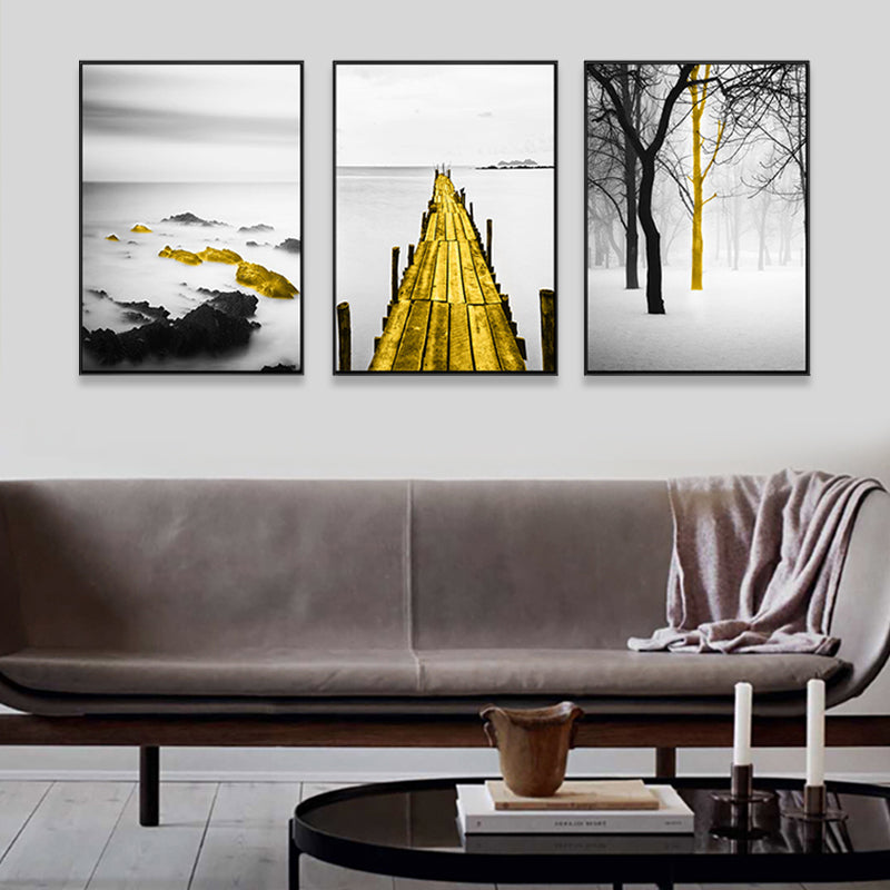 Soft Color Natural Landscape Painting Multi-Piece Art Print for Bedroom, Set of Three