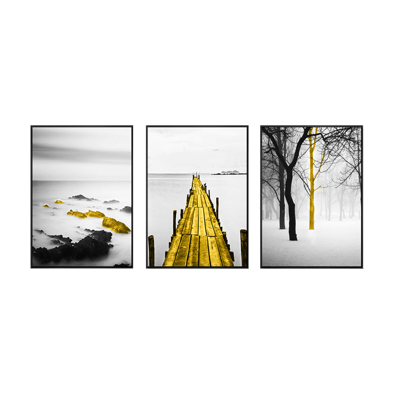 Soft Color Natural Landscape Painting Multi-Piece Art Print for Bedroom, Set of Three