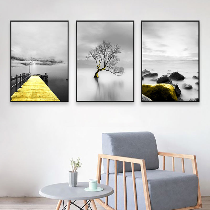 Soft Color Natural Landscape Painting Multi-Piece Art Print for Bedroom, Set of Three