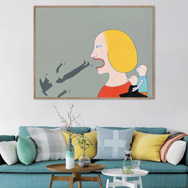 Funny Spoof Painting Canvas Living Room Figure Print Wall Art Decor in Yellow-Red