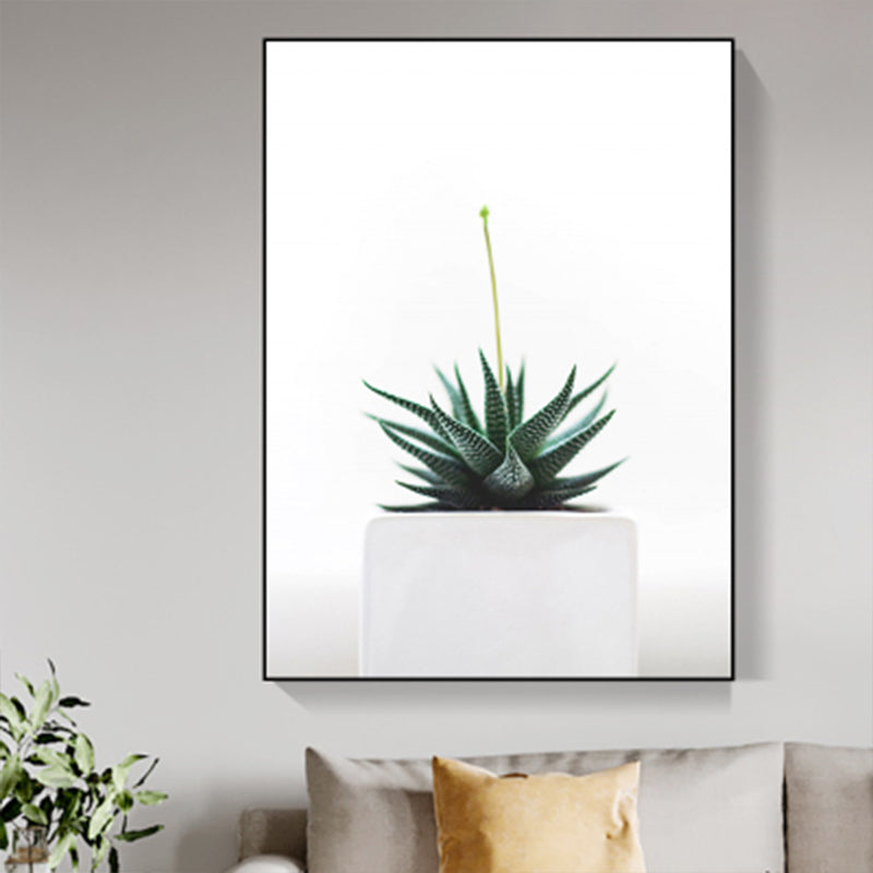 Green Aloe Wall Art Bonsai Modern Style Textured Canvas Print for House Interior