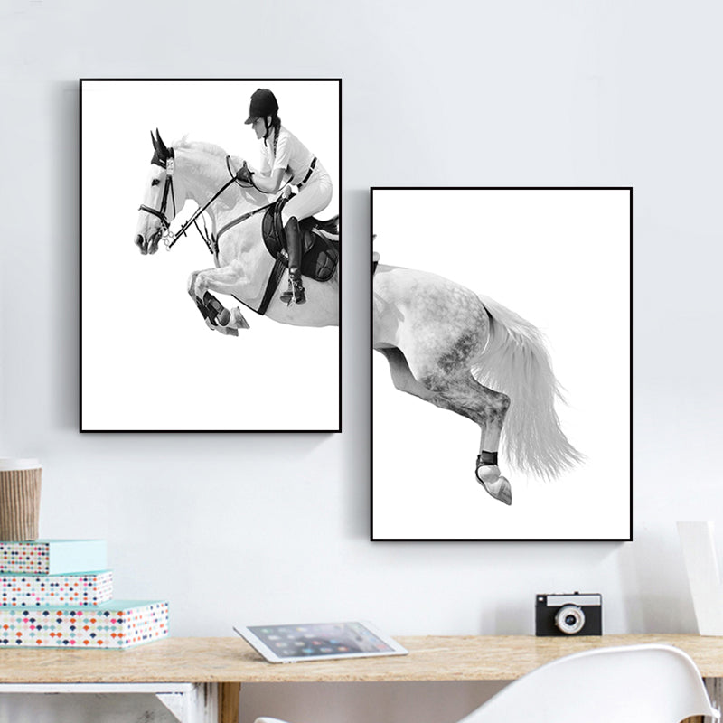 Horseback Riding Woman Canvas Textured Contemporary House Interior Wall Art Decor