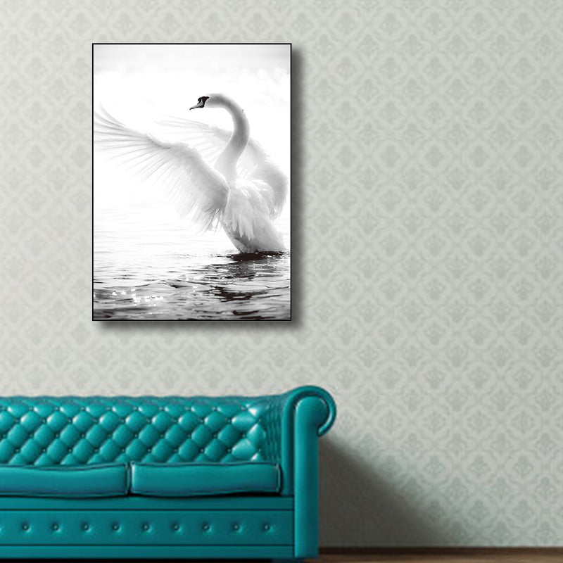 Vintage Style Swan Wall Decor Boys Bedroom Canvas Art Print in Gray, Multiple Sizes