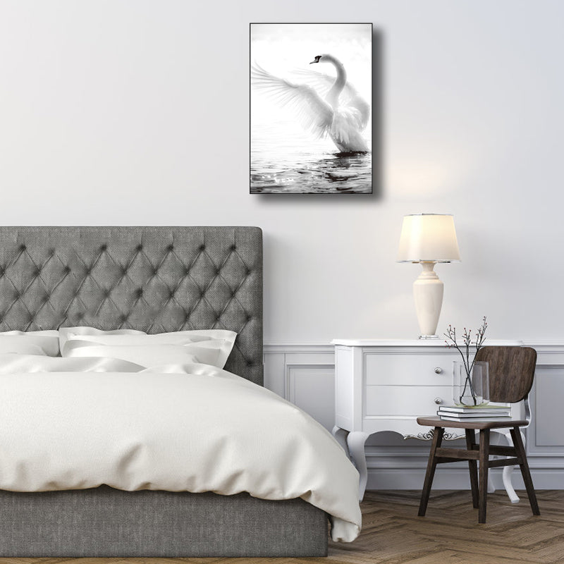 Vintage Style Swan Wall Decor Boys Bedroom Canvas Art Print in Gray, Multiple Sizes