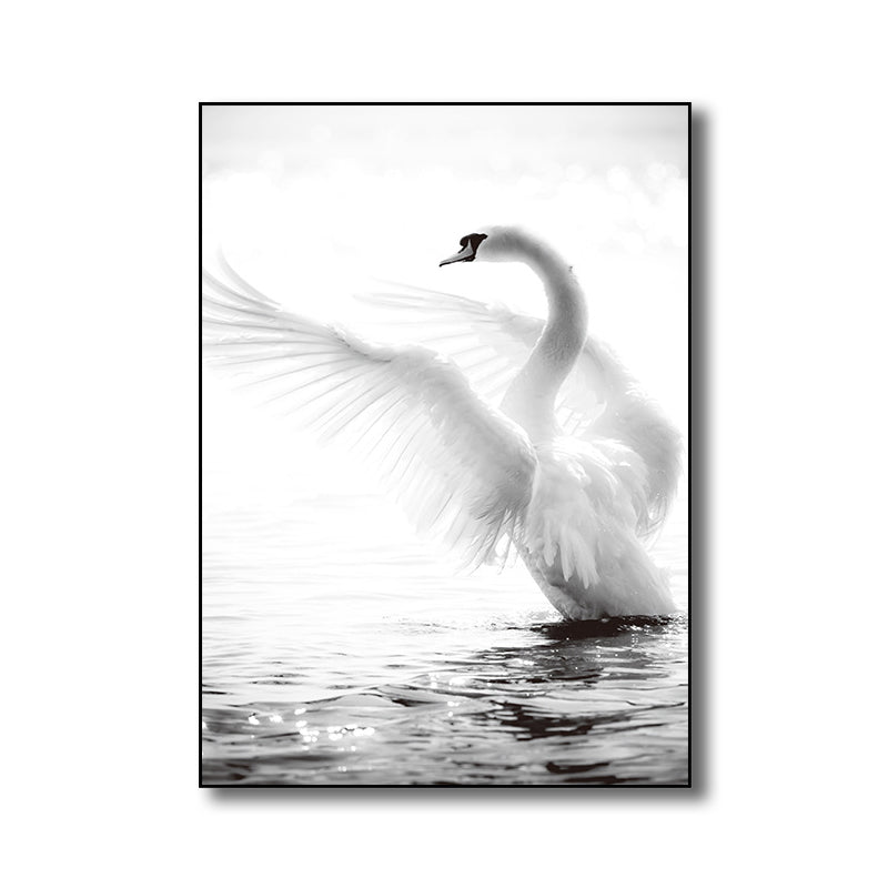 Vintage Style Swan Wall Decor Boys Bedroom Canvas Art Print in Gray, Multiple Sizes