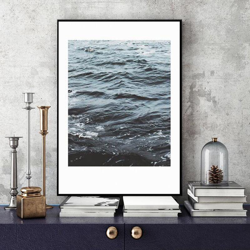 Photographic Print Ocean Water Canvas Modern Style Textured Wall Art in Blue for Home