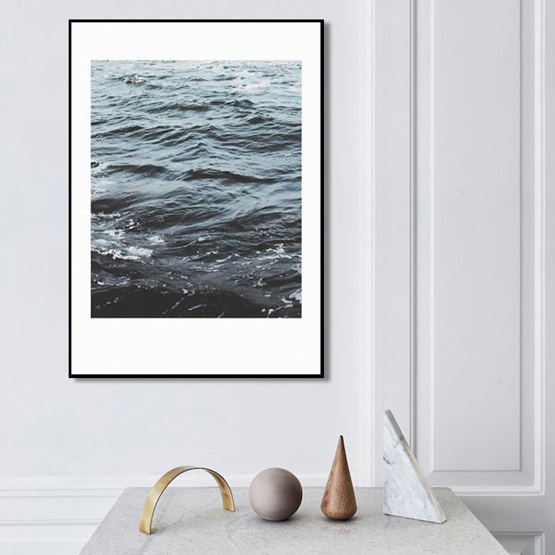 Photographic Print Ocean Water Canvas Modern Style Textured Wall Art in Blue for Home