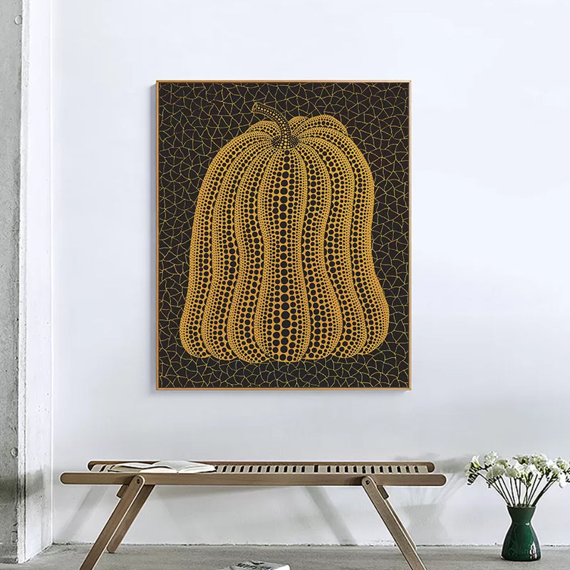 Illustration Pumpkin Art Print Dark Color Canvas Wall Decor for Bedroom, Textured