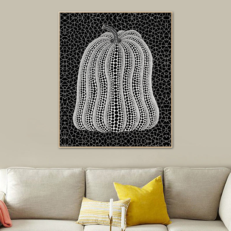 Illustration Pumpkin Art Print Dark Color Canvas Wall Decor for Bedroom, Textured