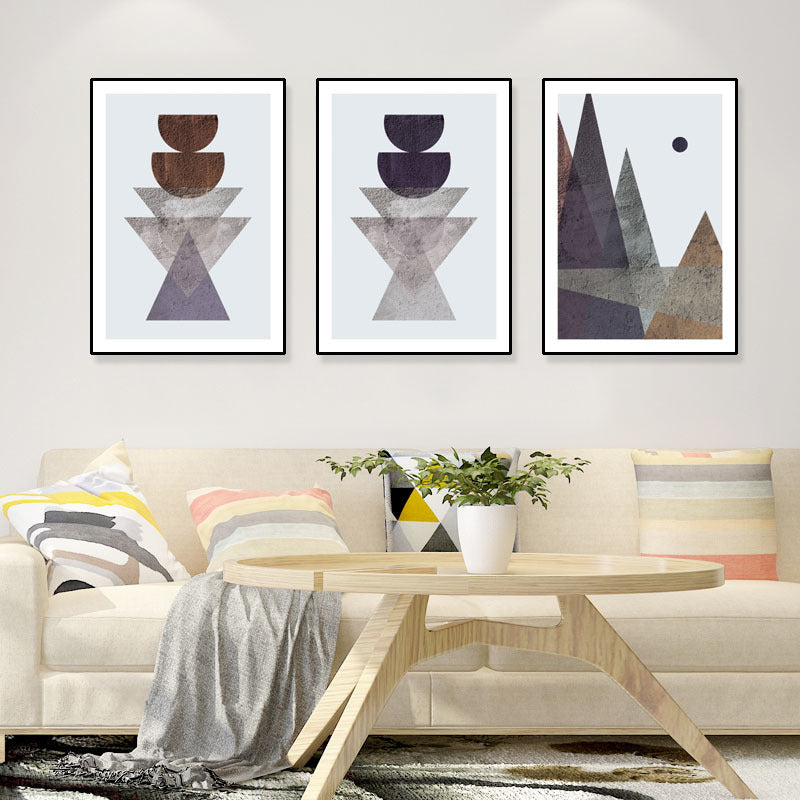 Creative Geometric Canvas Art House Interior Abstract Wall Decor in Purple, Set of 3