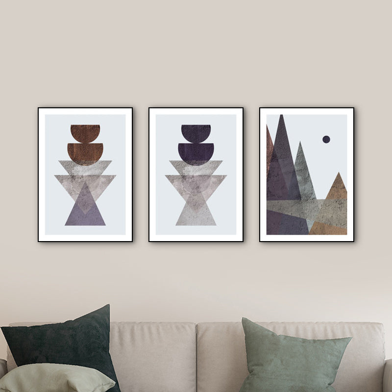 Creative Geometric Canvas Art House Interior Abstract Wall Decor in Purple, Set of 3