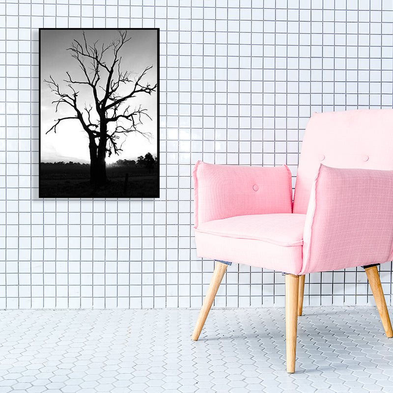 Black Bare Tree Wall Art Botanics Contemporary Textured Canvas Print for Living Room