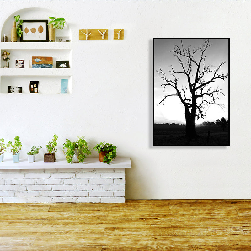 Black Bare Tree Wall Art Botanics Contemporary Textured Canvas Print for Living Room