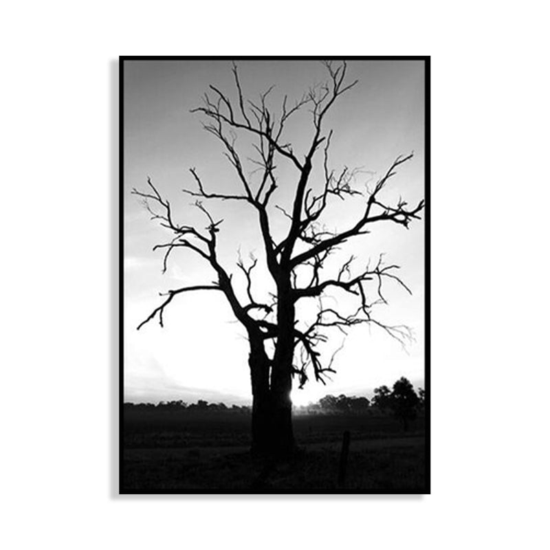 Black Bare Tree Wall Art Botanics Contemporary Textured Canvas Print for Living Room