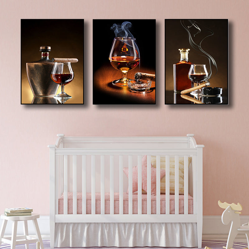 Photography Wines Wall Art Dining Room Drinks Print Canvas in Dark Color, Set of 3