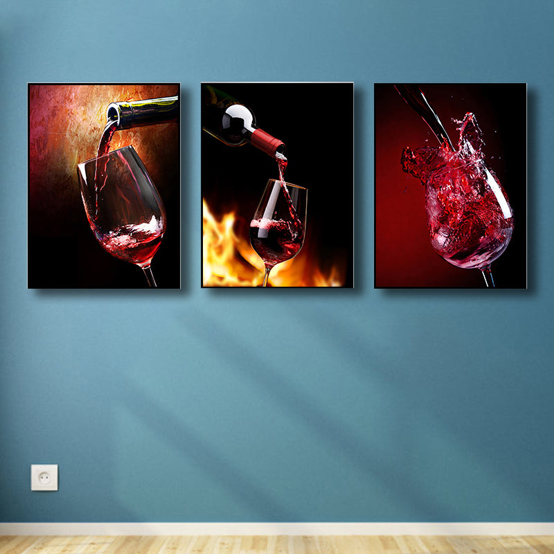 Photography Wines Wall Art Dining Room Drinks Print Canvas in Dark Color, Set of 3