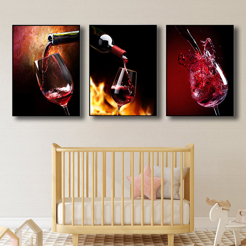 Photography Wines Wall Art Dining Room Drinks Print Canvas in Dark Color, Set of 3