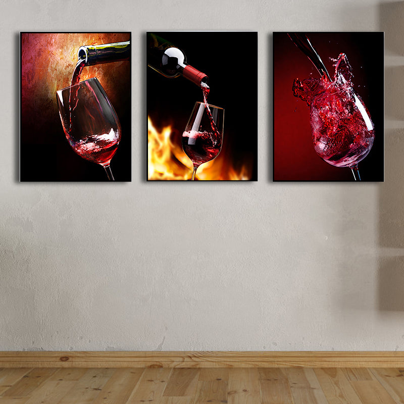 Photography Wines Wall Art Dining Room Drinks Print Canvas in Dark Color, Set of 3