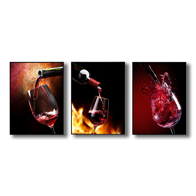 Photography Wines Wall Art Dining Room Drinks Print Canvas in Dark Color, Set of 3