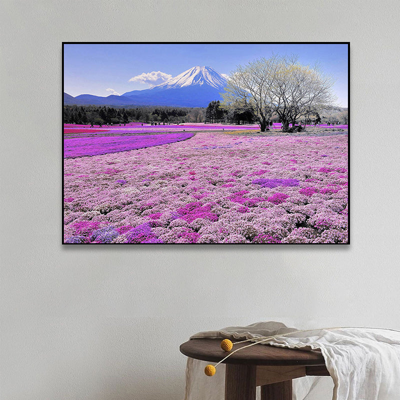 Purple Lavender Field Wall Art Flower Scenery Modern Textured Canvas Print for Bedroom