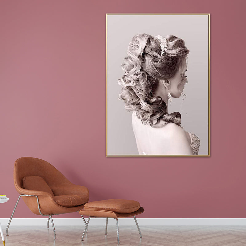 Pink Glam Style Painting Girl Profile Canvas for Bathroom, Multiple Sizes Available