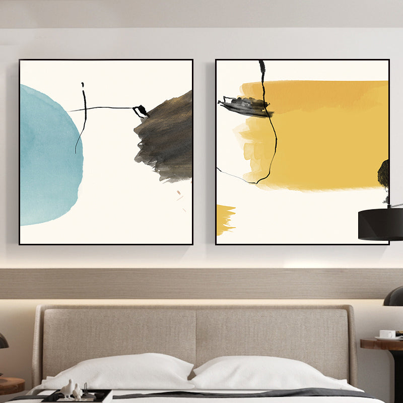 Modern Abstract Geometric Wall Art Soft Color Multi-Piece Canvas Print for Living Room