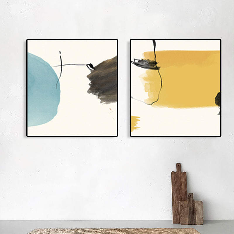 Modern Abstract Geometric Wall Art Soft Color Multi-Piece Canvas Print for Living Room