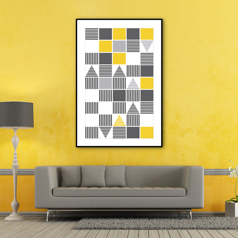 Modern Boys Wall Art Decor with Geometric Pattern Grey and Yellow Canvas Print for Room