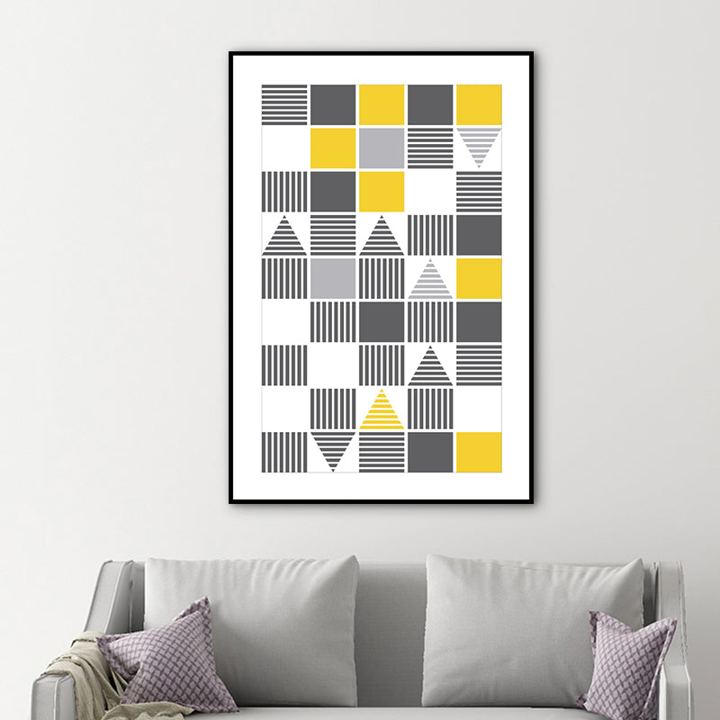 Modern Boys Wall Art Decor with Geometric Pattern Grey and Yellow Canvas Print for Room