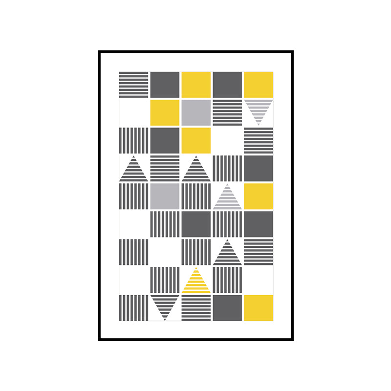 Modern Boys Wall Art Decor with Geometric Pattern Grey and Yellow Canvas Print for Room