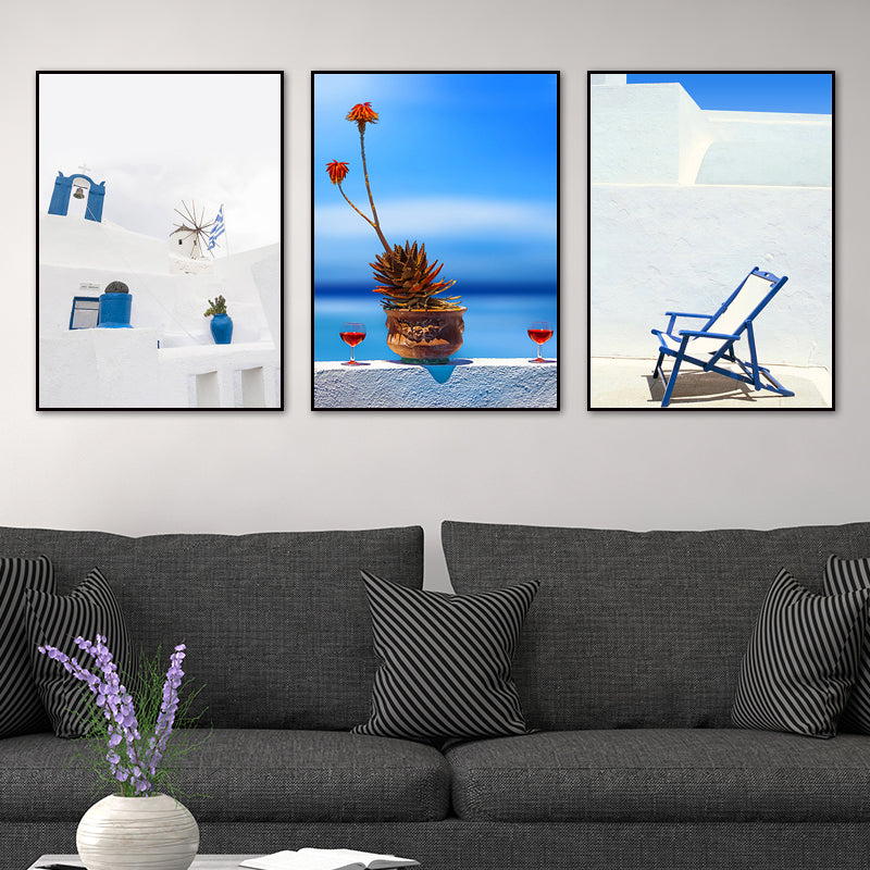 Modern Sea Still Life Art Print Blue and White Textured Wall Decor for Living Room