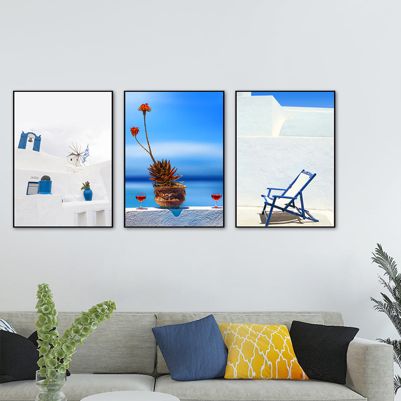 Modern Sea Still Life Art Print Blue and White Textured Wall Decor for Living Room