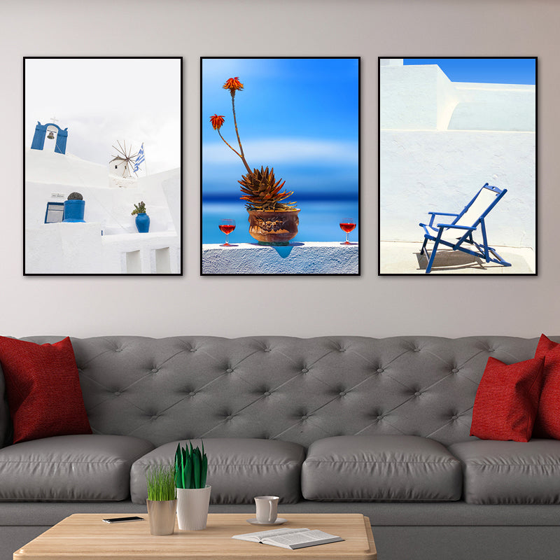 Modern Sea Still Life Art Print Blue and White Textured Wall Decor for Living Room