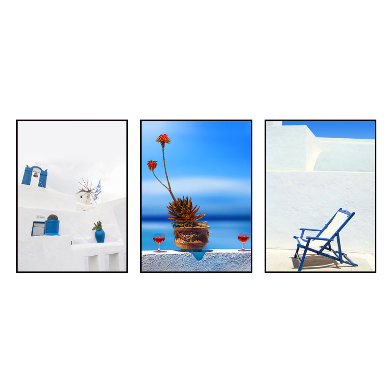 Modern Sea Still Life Art Print Blue and White Textured Wall Decor for Living Room