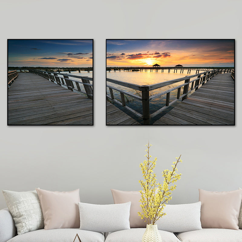 Tropics Sea Bridge Scenery Canvas Pastel Color Multi-Piece Wall Art Print for Living Room