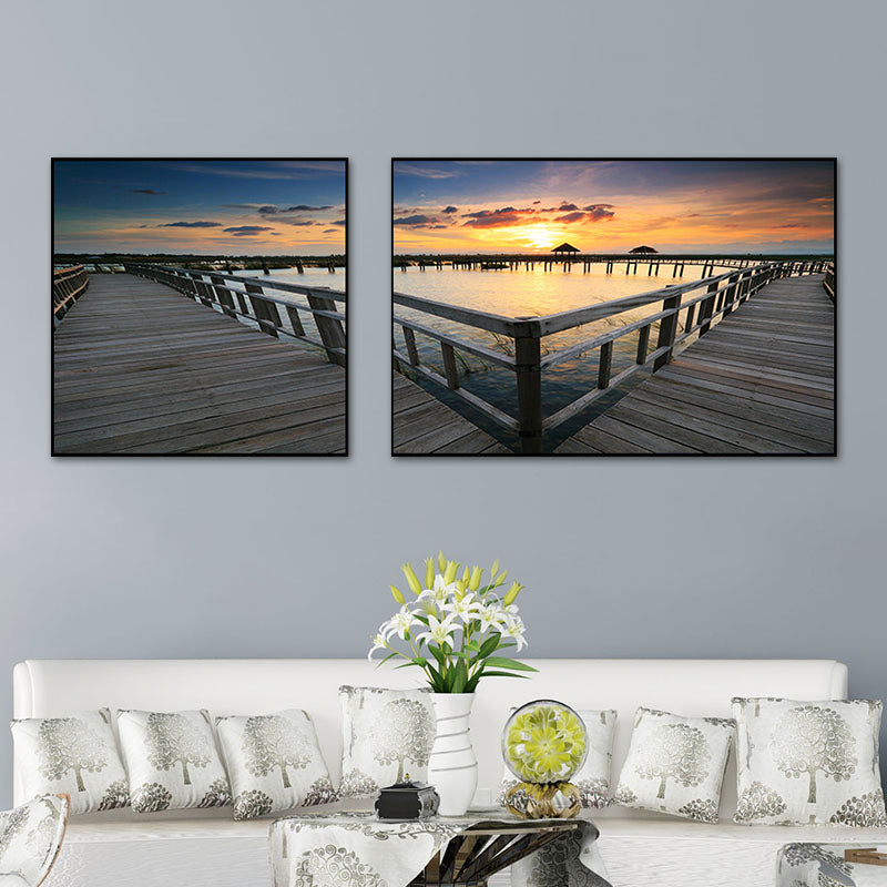 Tropics Sea Bridge Scenery Canvas Pastel Color Multi-Piece Wall Art Print for Living Room